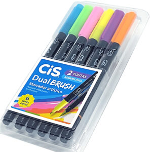 Marcador Artístico Dual Brush Aquarelável CiS 6 Cores Neon