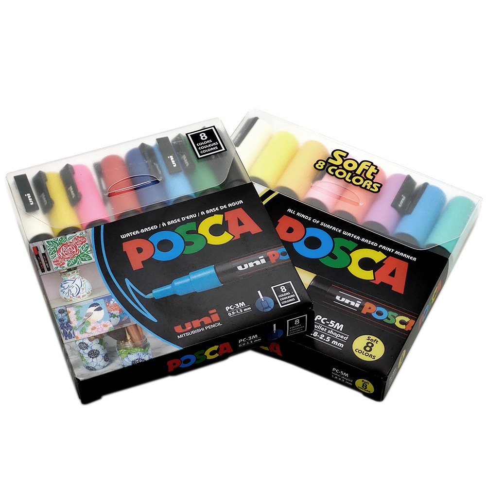 16 Canetas Posca Uni-ball PC-5M Soft Colors + PC-3M