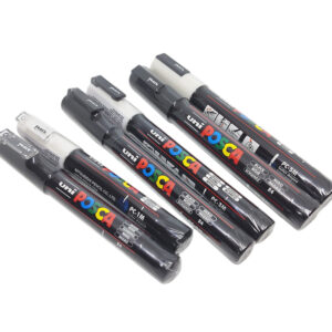 6 Marcadores Posca Uni-ball PC-1M 3M 5M - 3 Brancos 3 Pretos