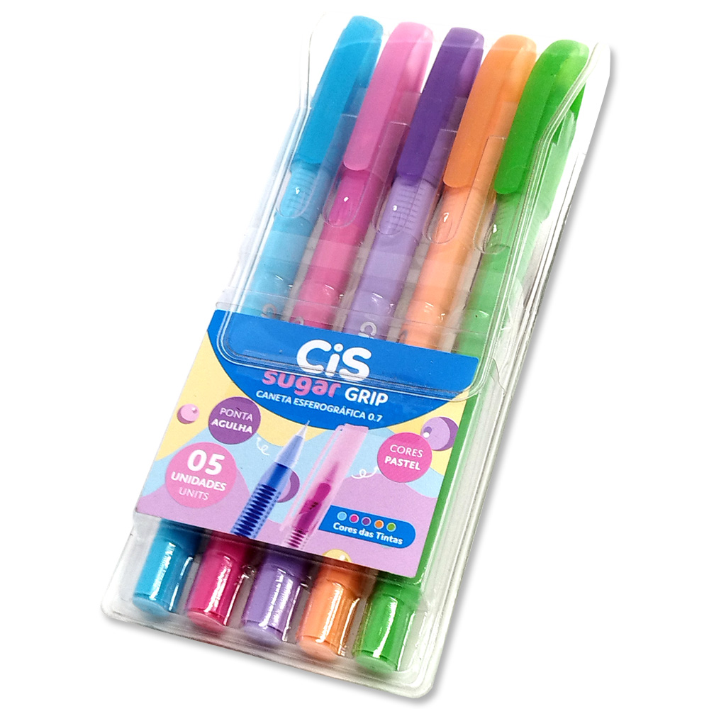 Caneta Esferográfica Sugar Grip CiS 0.7mm - 5 Cores Pastel