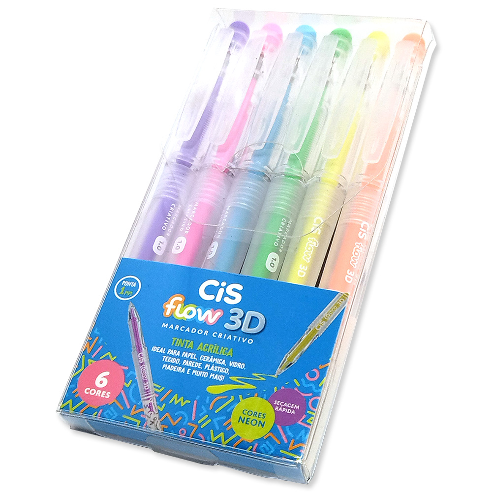 Marcador Criativo CiS Flow 3D 1.0mm - 6 Cores NEON