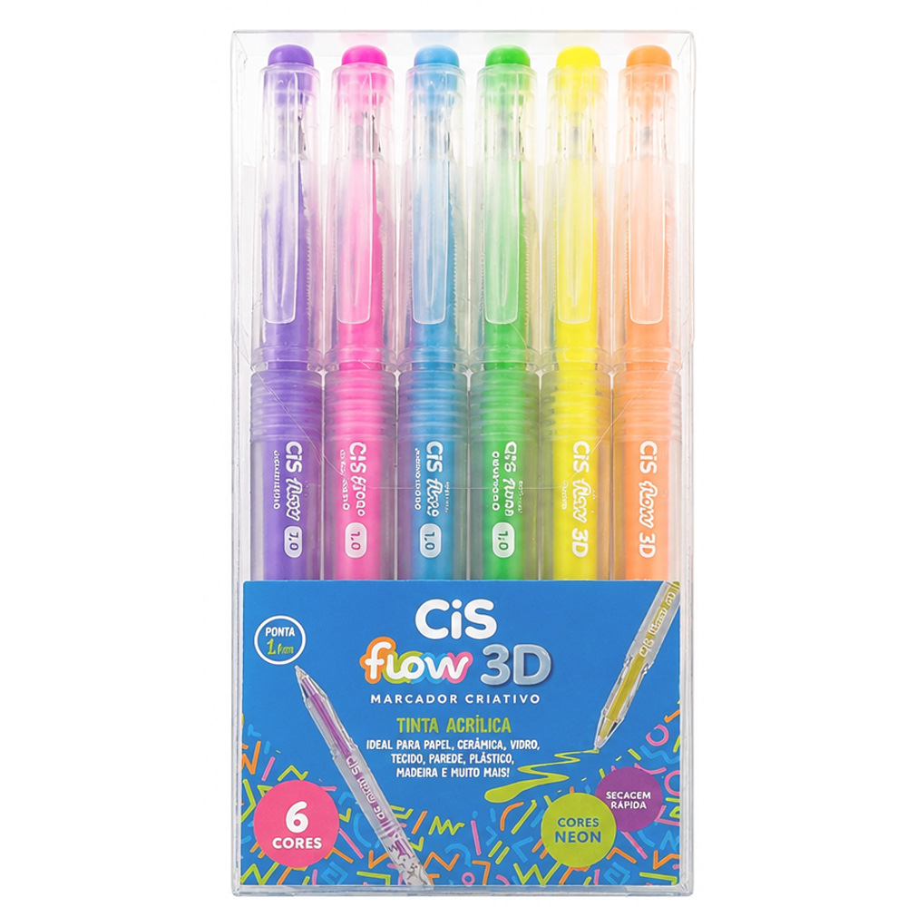 Marcador Criativo CiS Flow 3D 1.0mm - 6 Cores NEON - Imagem 2